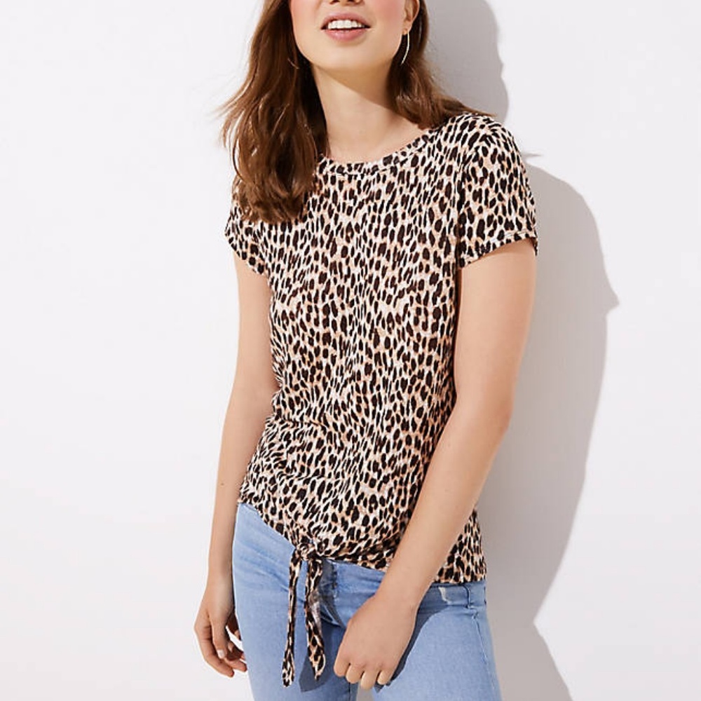 LOFT XXS Leopard Lightweight Linen Top